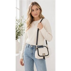 Liz Claiborne Quilted Bag Cream Black Tassel Gold Accent